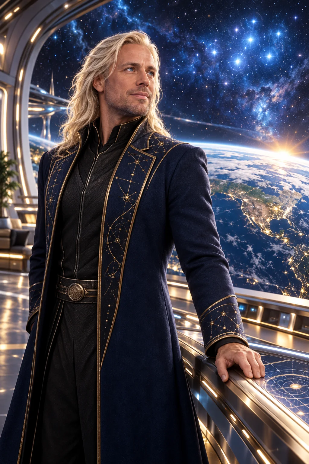 Admiral Zoran Voss on a starship overlooking Earth